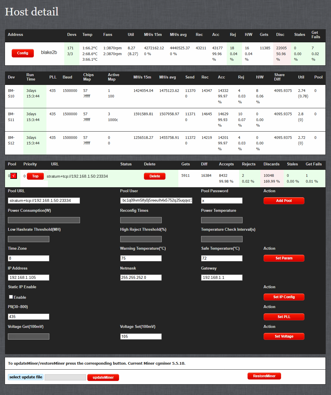 iBeLink miner web interface