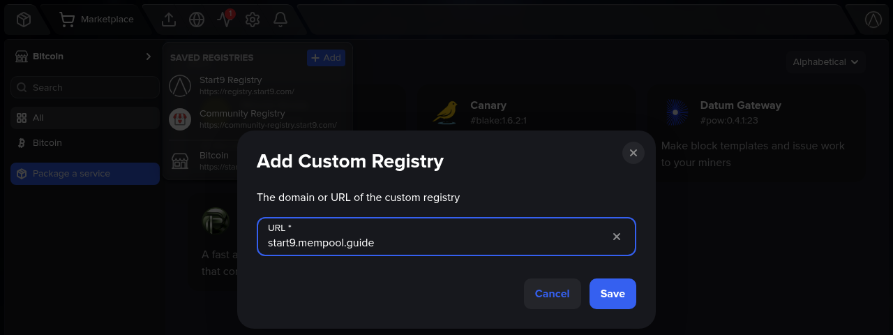 通过网址添加 mempool.guide 注册表。